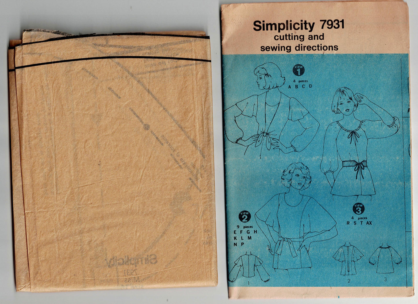 Simplicity 7931 Womens Set of Boho Summer Blouses 1970s Vintage Sewing Pattern Size 16 Bust 38 inches