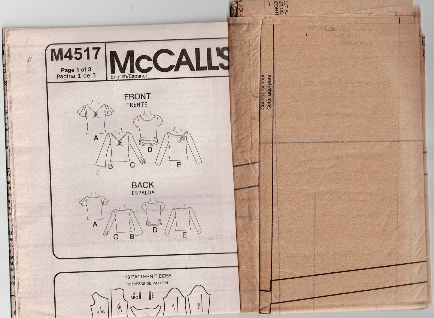 McCall's 4517 Womens EASY Stretch Knit Ruched Tops Out Of Print Sewing Pattern Size L XL UNCUT Factory Folded