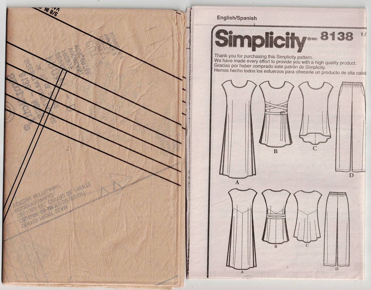 Simplicity 8138 Womens Casual Tunic Tops & Pants Out Of Print Sewing Pattern Size 14 - 22 UNCUT Factory Folded