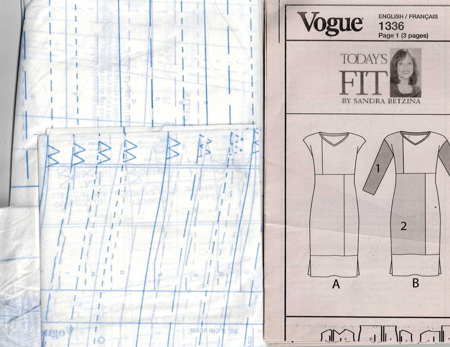 Vogue Original 1336 Today's Fit SANDRA BETZINA Womens Stretch Knit Colour Blocked Slim Dress Out Of Print Sewing Pattern Bust 32 - 55 inches UNCUT Factory Folded