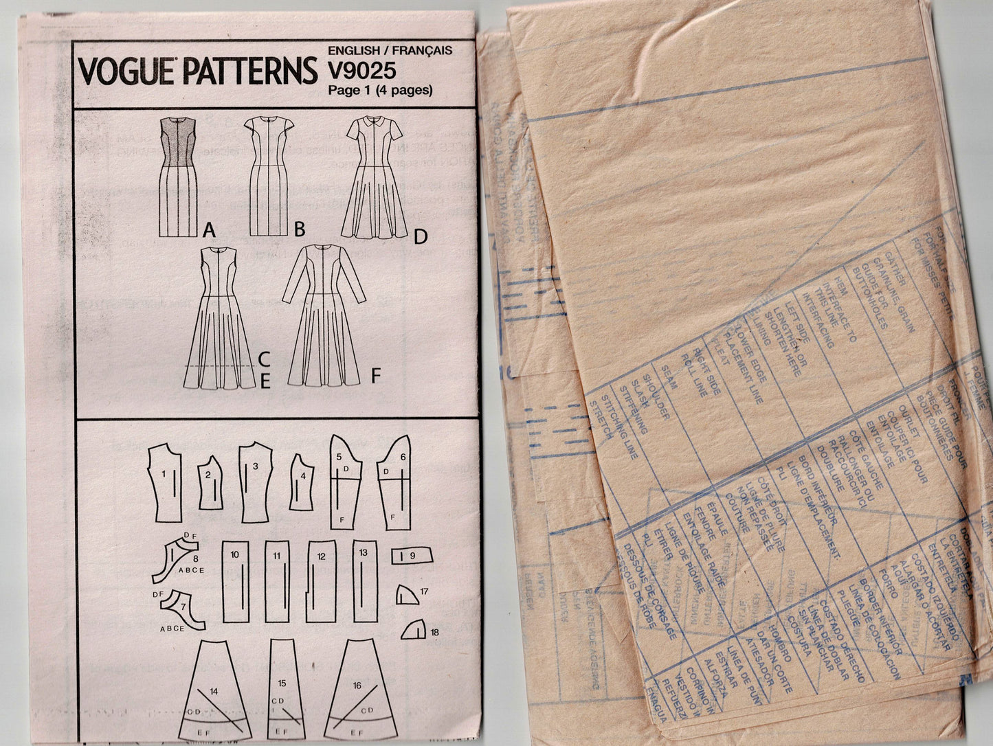 Vogue Easy Options 9025 Womens Dropped Waist Princess Seamed Dress Out Of Print Sewing Pattern Size 14 - 22 UNCUT Factory Folded