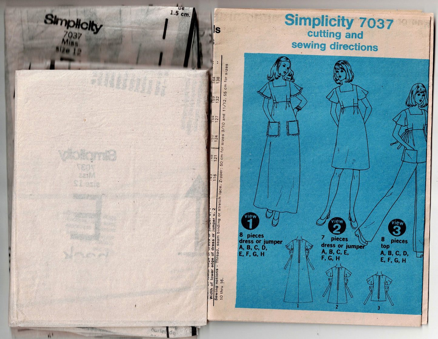 Simplicity 7037 Womens High Waisted Square Neck Flutter Sleeve Dress & Top 1970s Vintage Sewing Pattern Size 12 Bust 34 Inches
