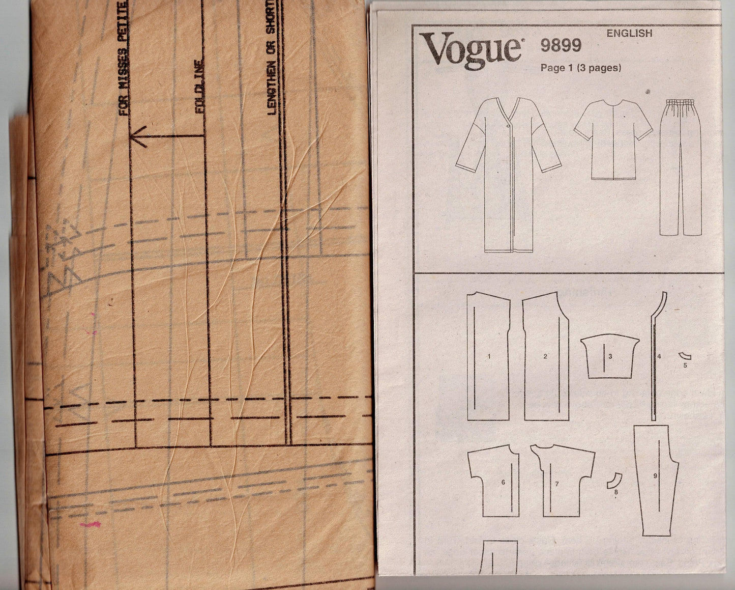 Very Easy Vogue 9899 KOKO BEALL Womens Duster Coat Top & Pants 1990s Vintage Sewing Pattern Size 8 - 12 UNCUT Factory Folded