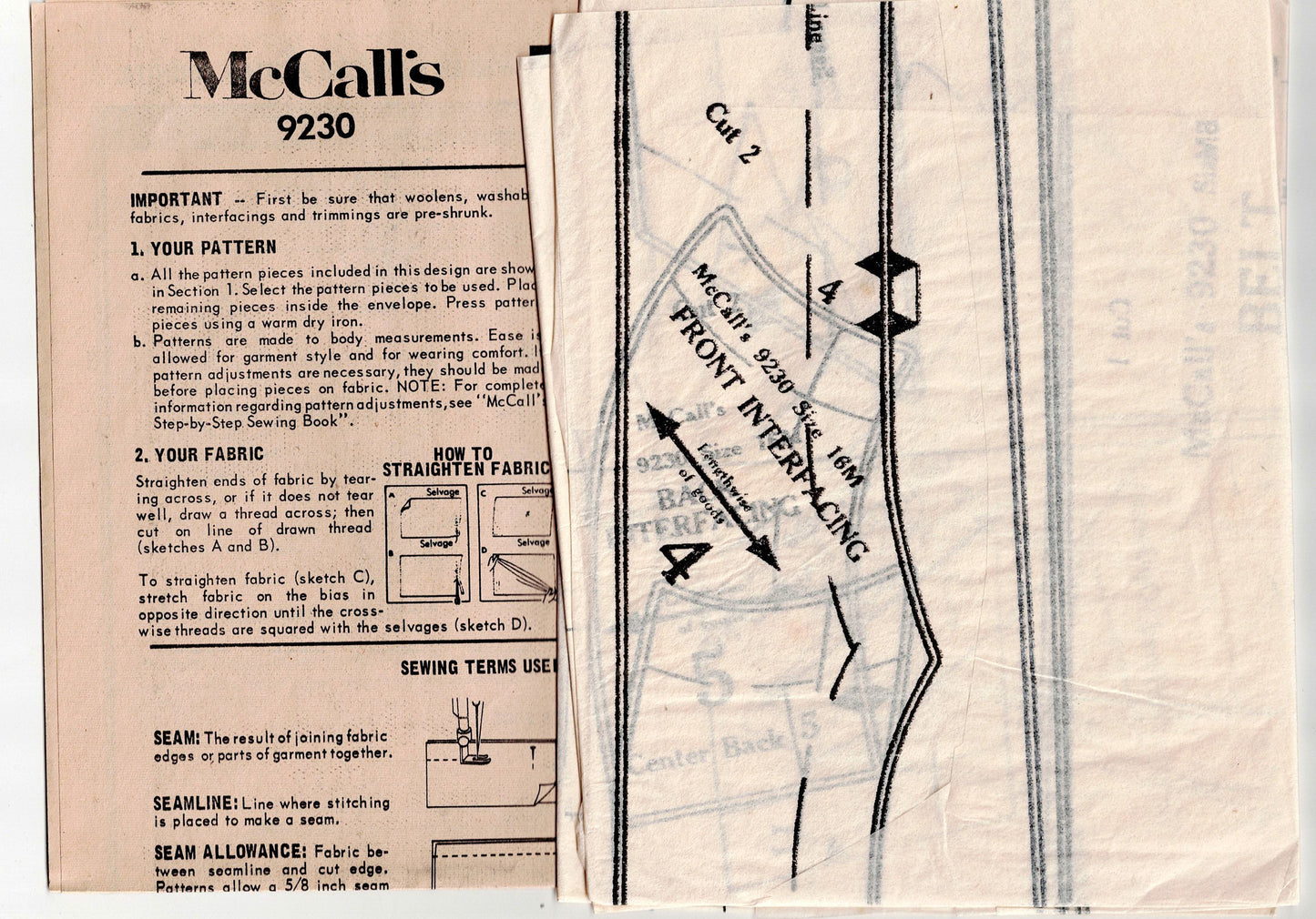 McCall's 9230 Womens Yoked Colour Blocked Shift Dress 1960s Vintage Sewing Pattern Size 16 Bust 38 inches