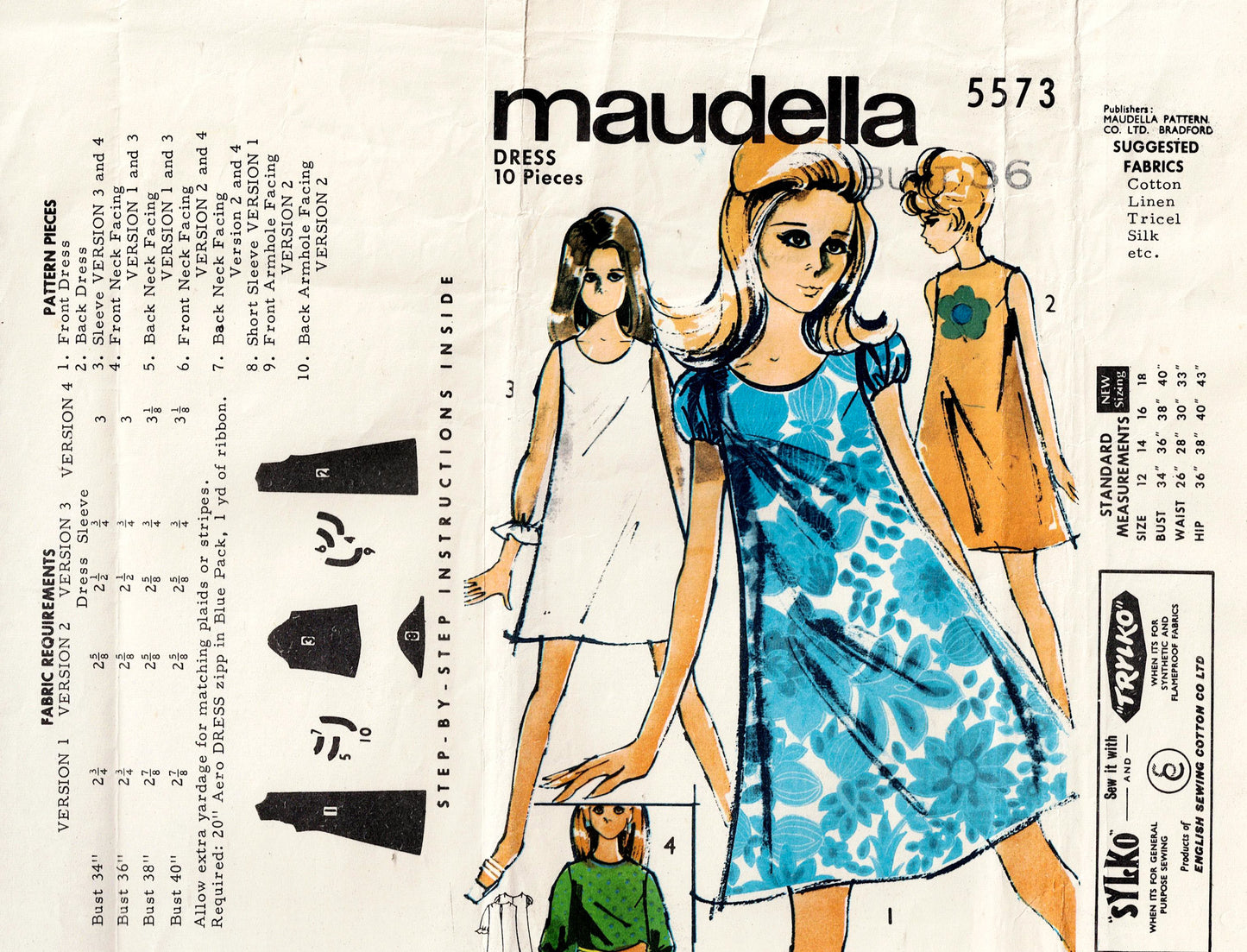 Maudella 5573 Womens Classic Tent Dress 1960s Vintage Sewing Pattern Size 14 Bust 36 inches