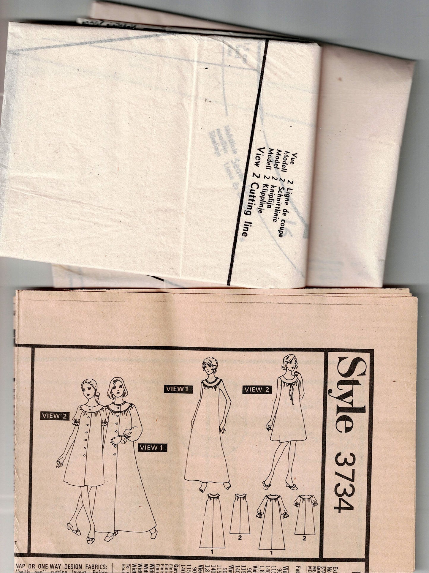 Style 3734 Womens Round Yoked Nightgown & Housecoat 1970s Vintage Sewing Pattern Size XX LARGE Bust 46 - 48 Inches
