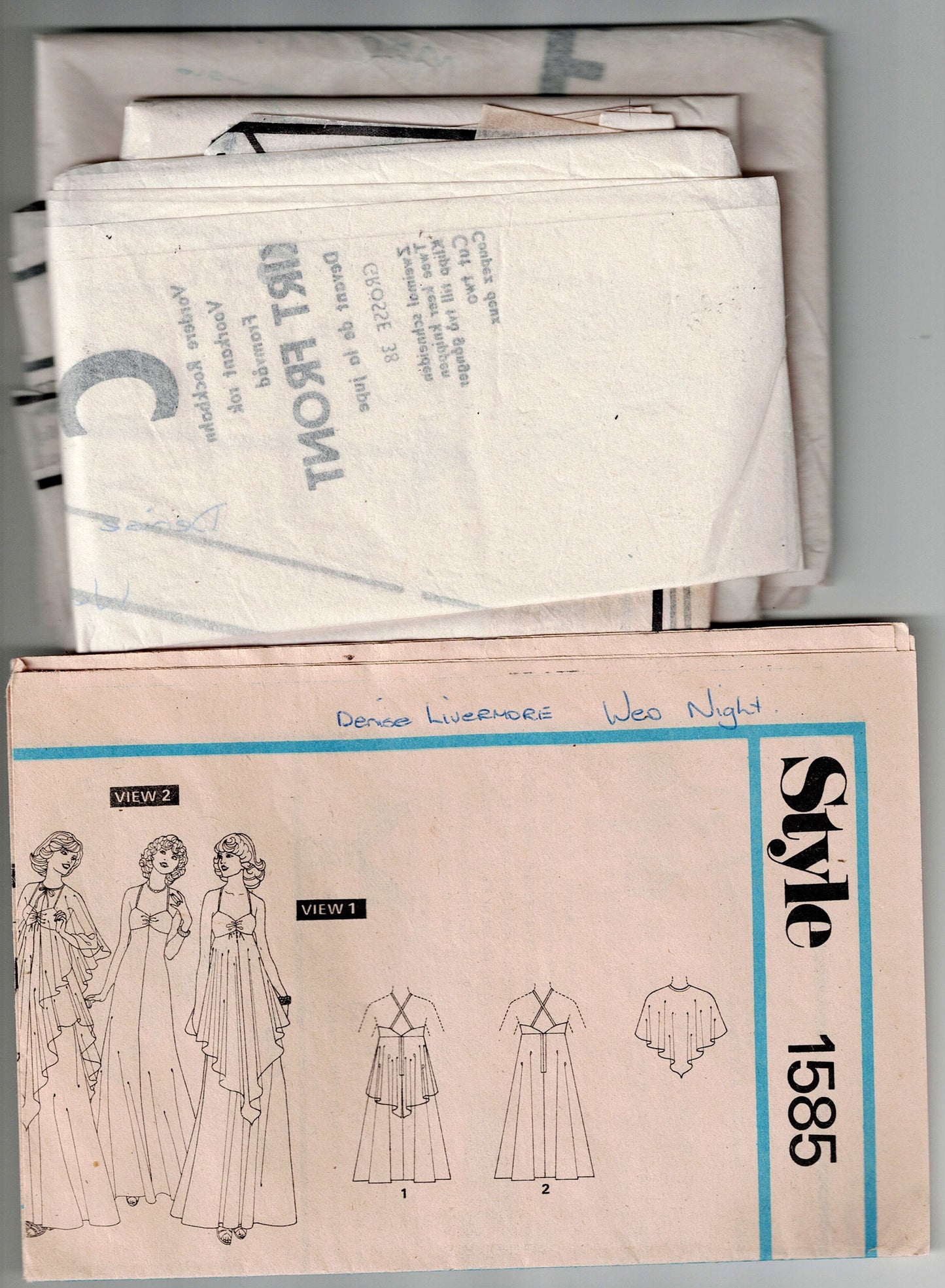 Style 1585 Womens Empire Waisted Handkerchief Maxi Dress & Sheer Evening Cape 1970s Vintage Sewing Pattern Size 12 Bust 34 inches