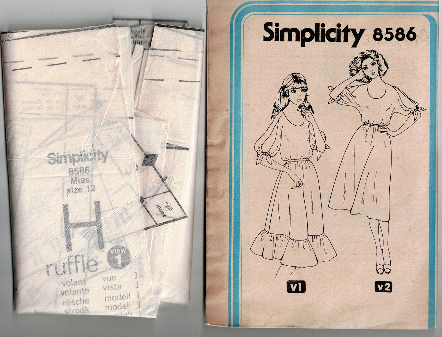 Simplicity 8586 Womens Slash Sleeve Dress with Optional Hem Ruffle 1970s Vintage Sewing Pattern Size 12 Bust 34 Inches