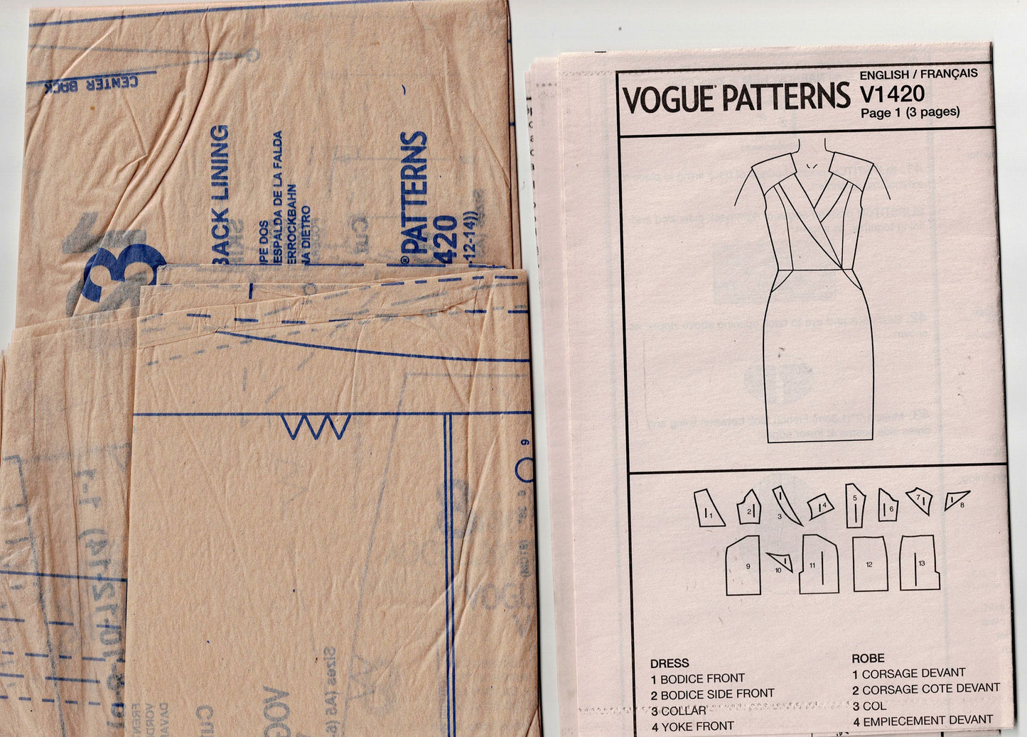 Vogue American Designer 1420 ANNE KLEIN Womens Lined Wrap Bodice Dress Out Of Print Sewing Pattern Size 6 - 14 UNCUT Factory Folded