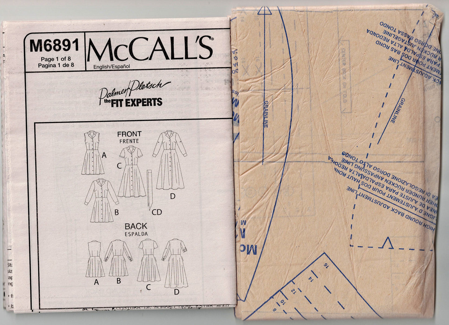 McCall's 6891 Womens PALMER/PLETSCH Fit & Flared Shirtdress Out Of Print Sewing Pattern Sizes 8 - 16 UNCUT Factory Folded