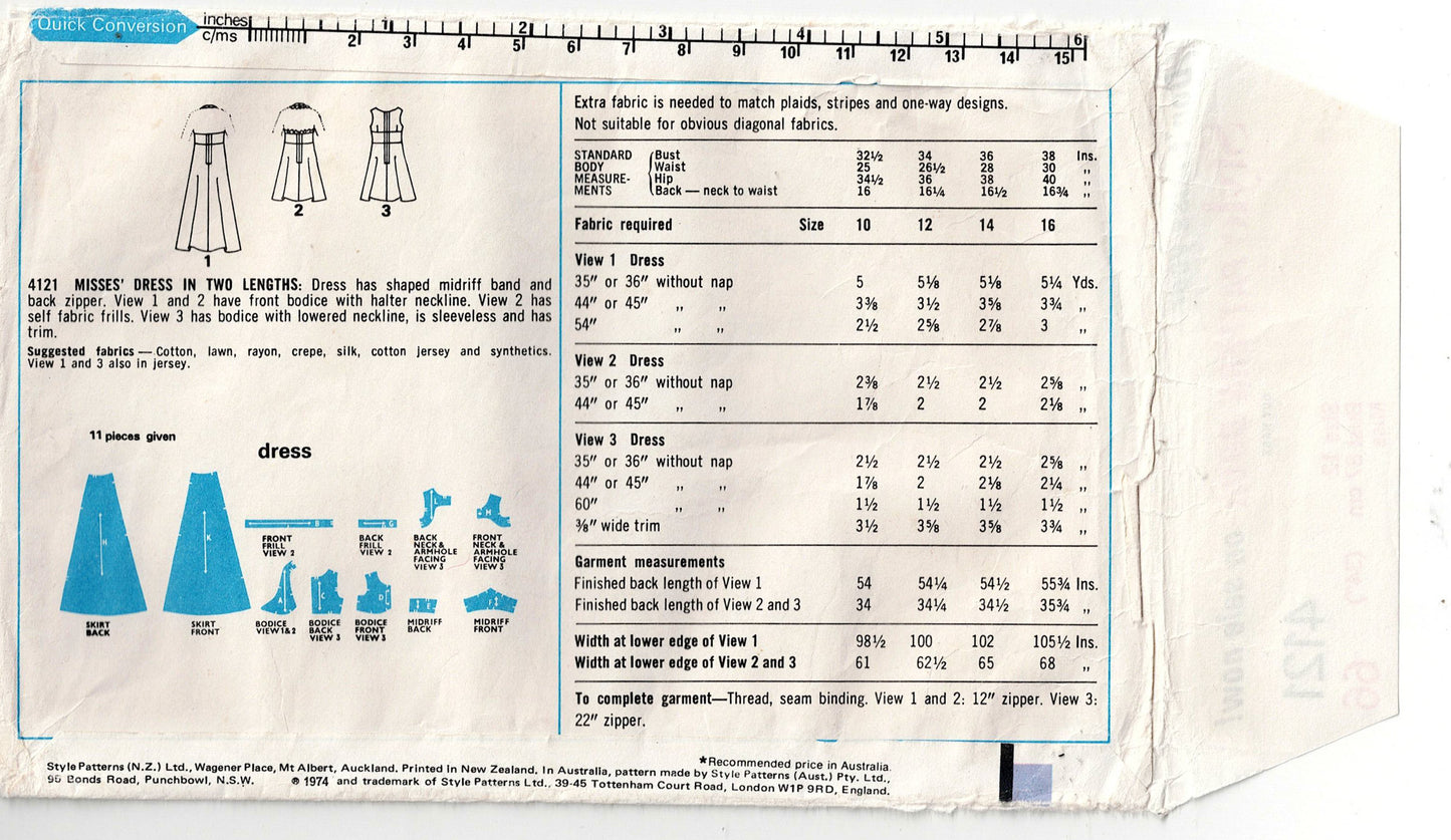 Style 4121 Womens Halter Dress & Maxi Dress with Shaped Midriff 1970s Vintage Sewing Pattern Size 12 Bust 34 inches
