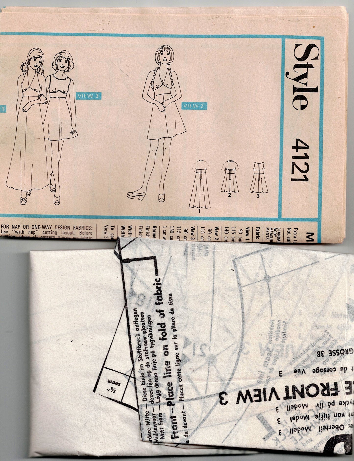 Style 4121 Womens Halter Dress & Maxi Dress with Shaped Midriff 1970s Vintage Sewing Pattern Size 12 Bust 34 inches