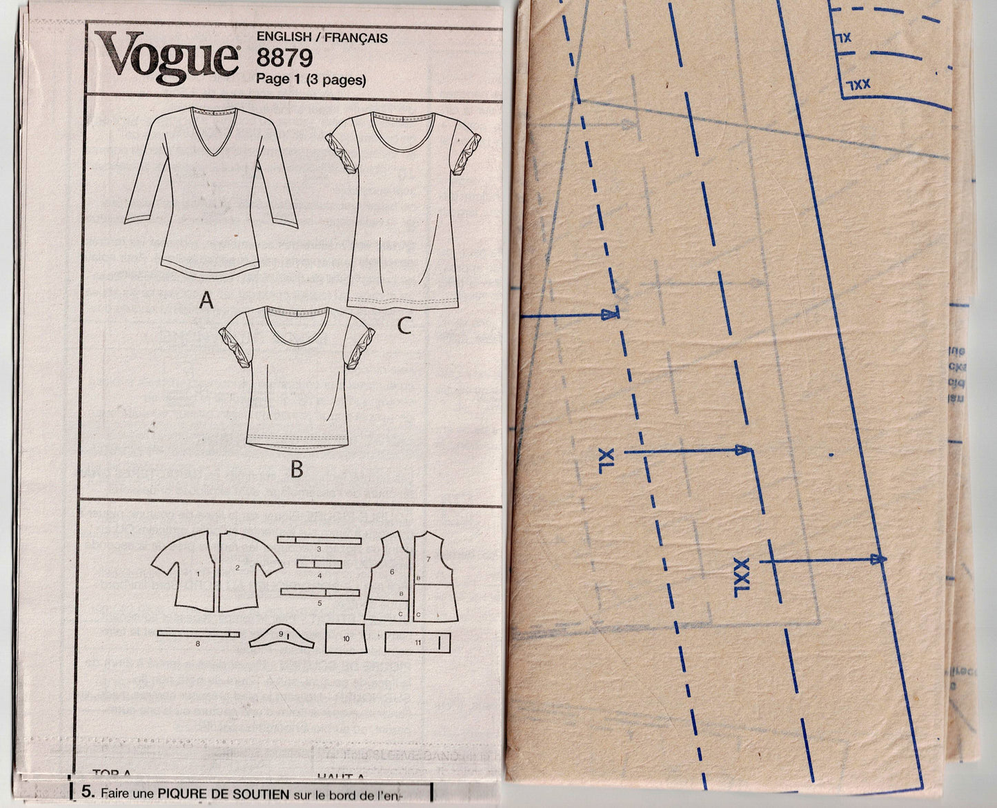Vogue 8879 Womens EASY Stretch Pullover Tops Out Of Print Sewing Pattern Size L - XXL UNCUT Factory Folded