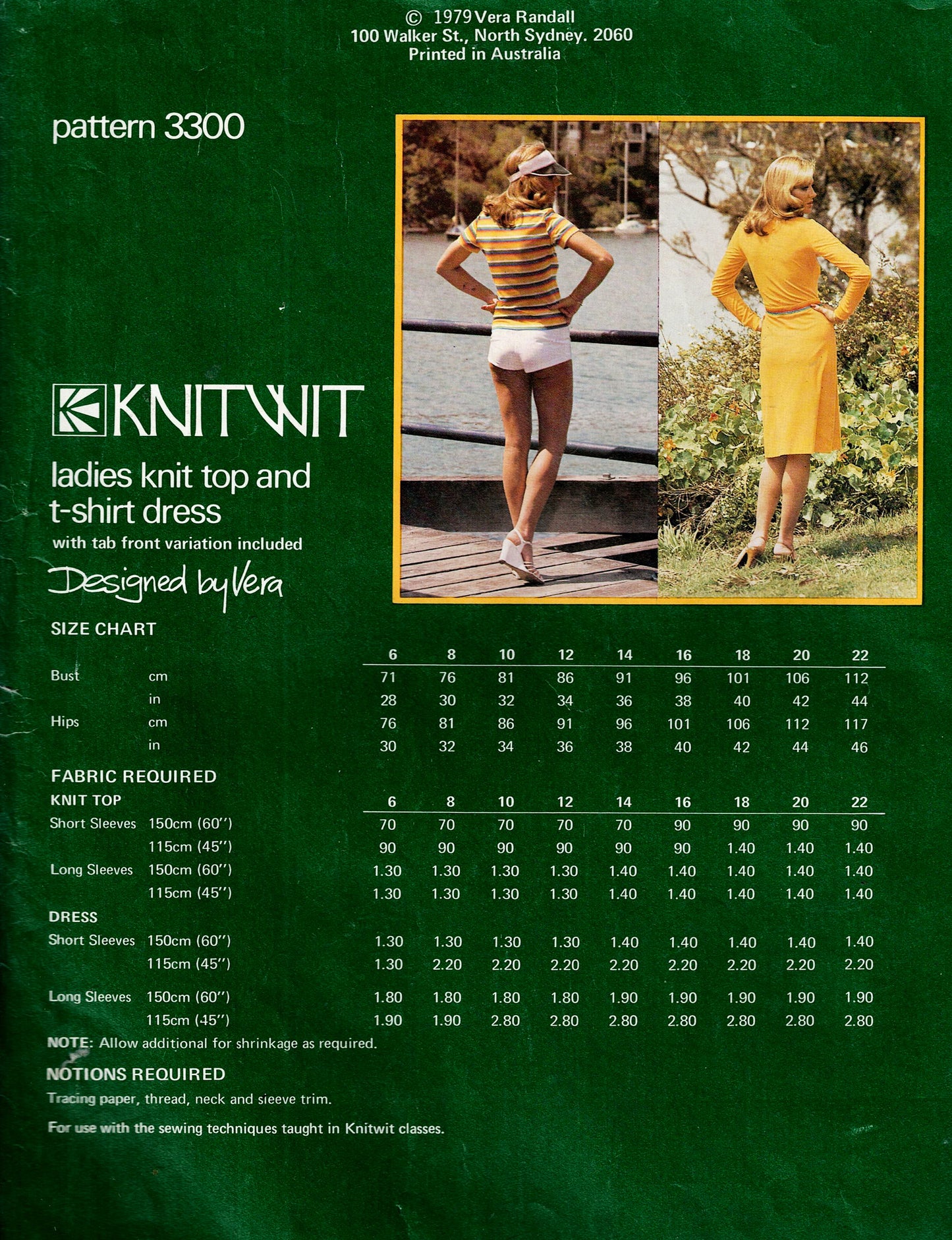 Knitwit 3300 Womens Classic Stretch T Shirt & T Shirt Dress 1970s Vintage Sewing Pattern Sizes 6 - 22 UNCUT Master Pattern