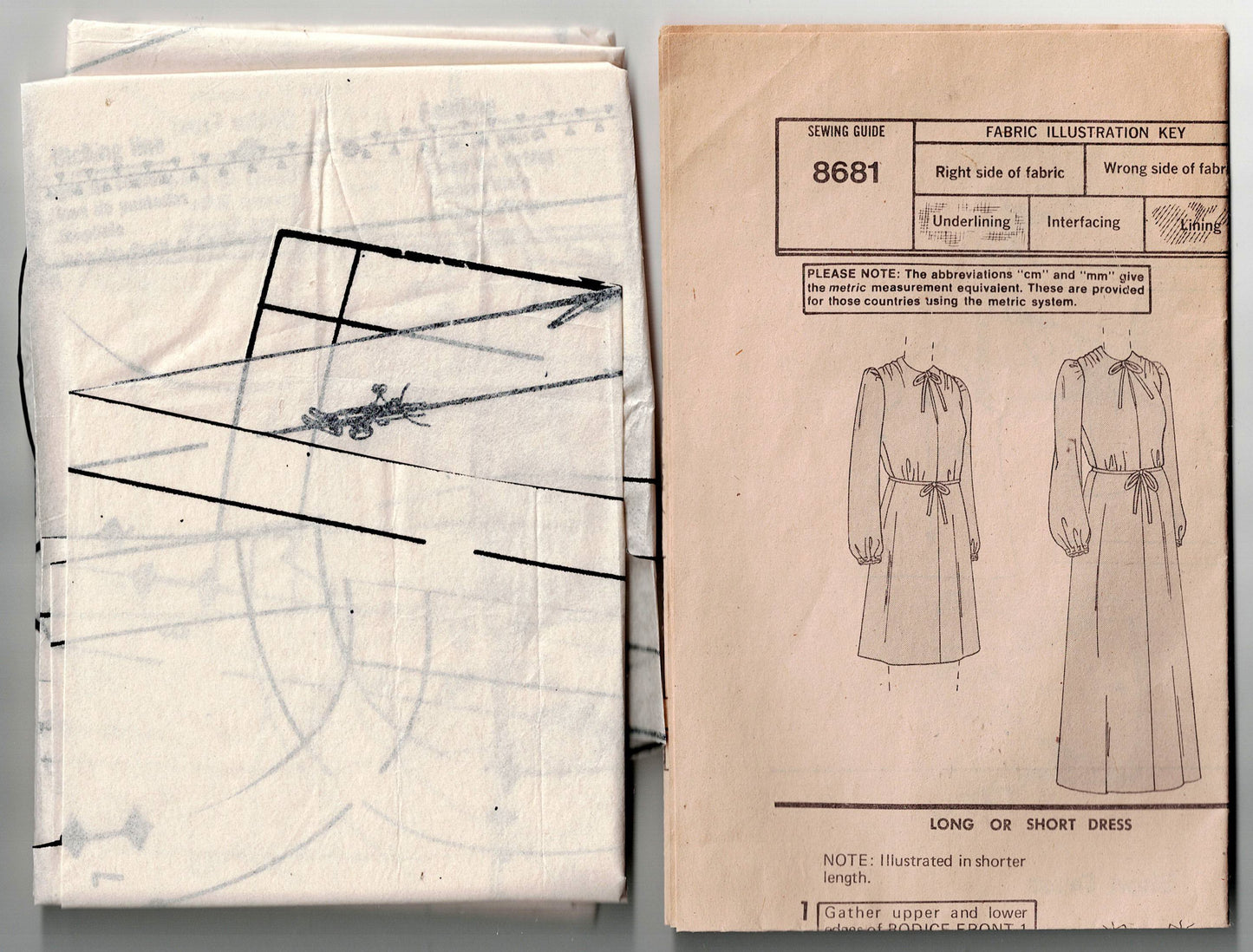 Vogue 8681 Womens Full Sleeved Dress 1970s Vintage Sewing Pattern Size 10 Bust 32.5 inches