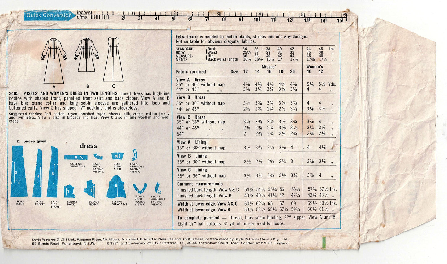 Style 3405 Womens High Waisted Maxi Dress 1970s Vintage Sewing Pattern Size 18 Bust 40 inches