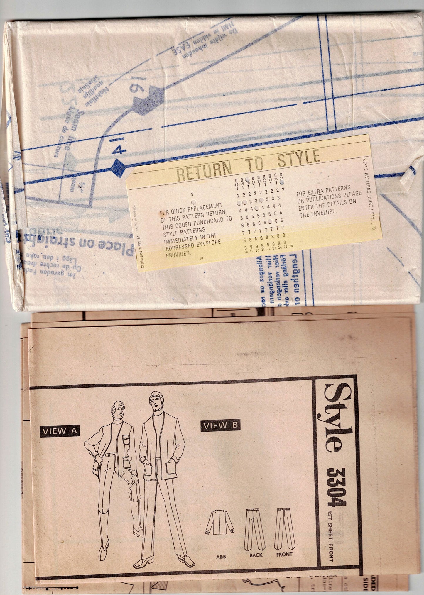 Style 3304 RARE Mens Cardigan Jacket & Trousers 1970s Vintage Sewing Pattern Chest 36 inches UNCUT Factory Folded