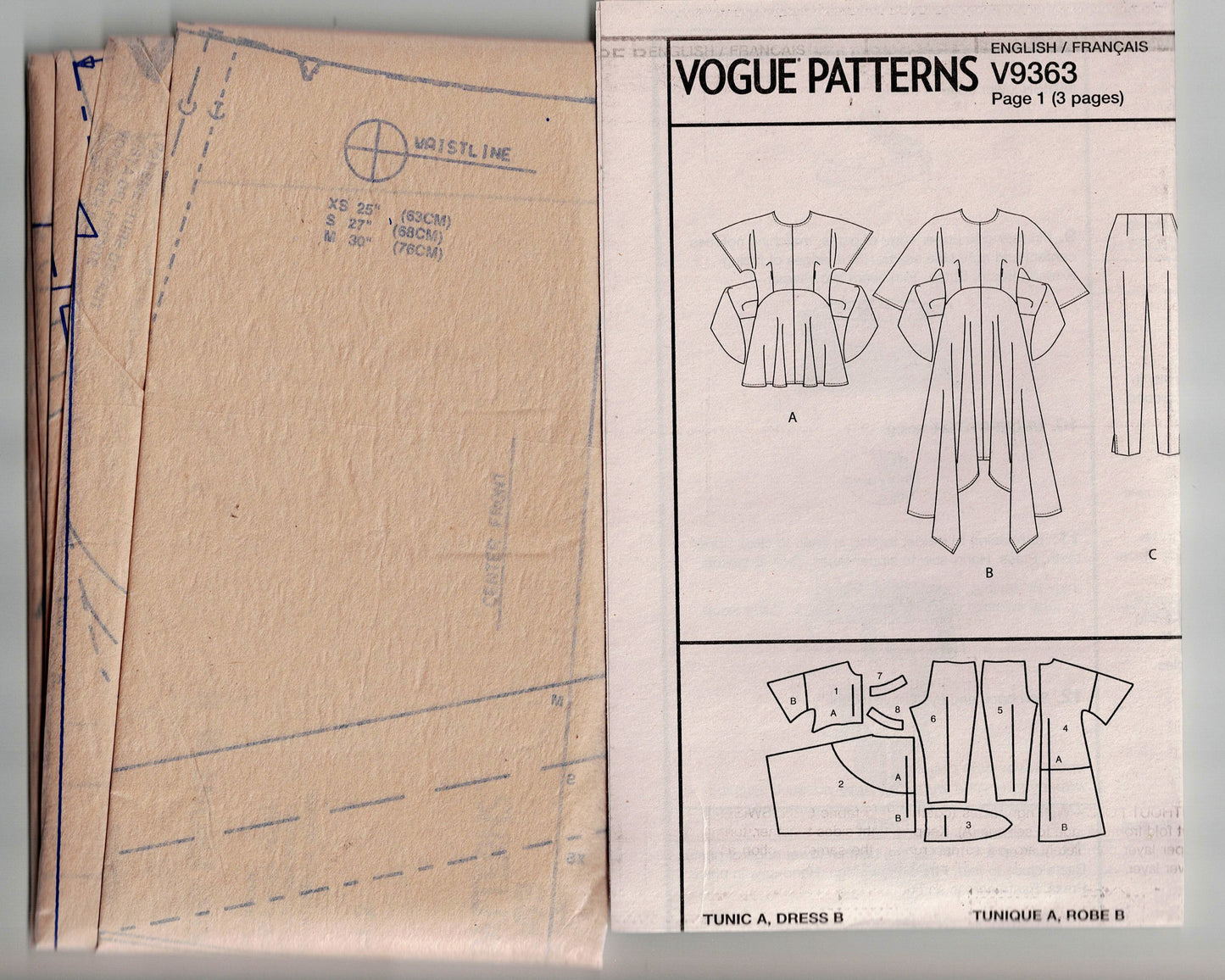 Vogue V9363 Womens Caftan Style Tunic Dress & Pants Out Of Print Sewing Pattern Sizes XS - M UNCUT Factory Folded