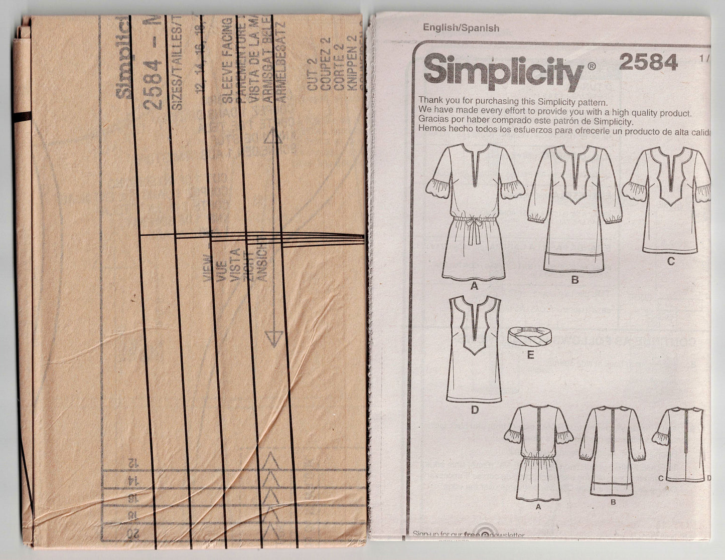 Simplicity 2584 Womens Caftan Style Pullover Tunic Tops & Headband Out Of Print Sewing Pattern Size 12 - 20 UNCUT Factory Folded