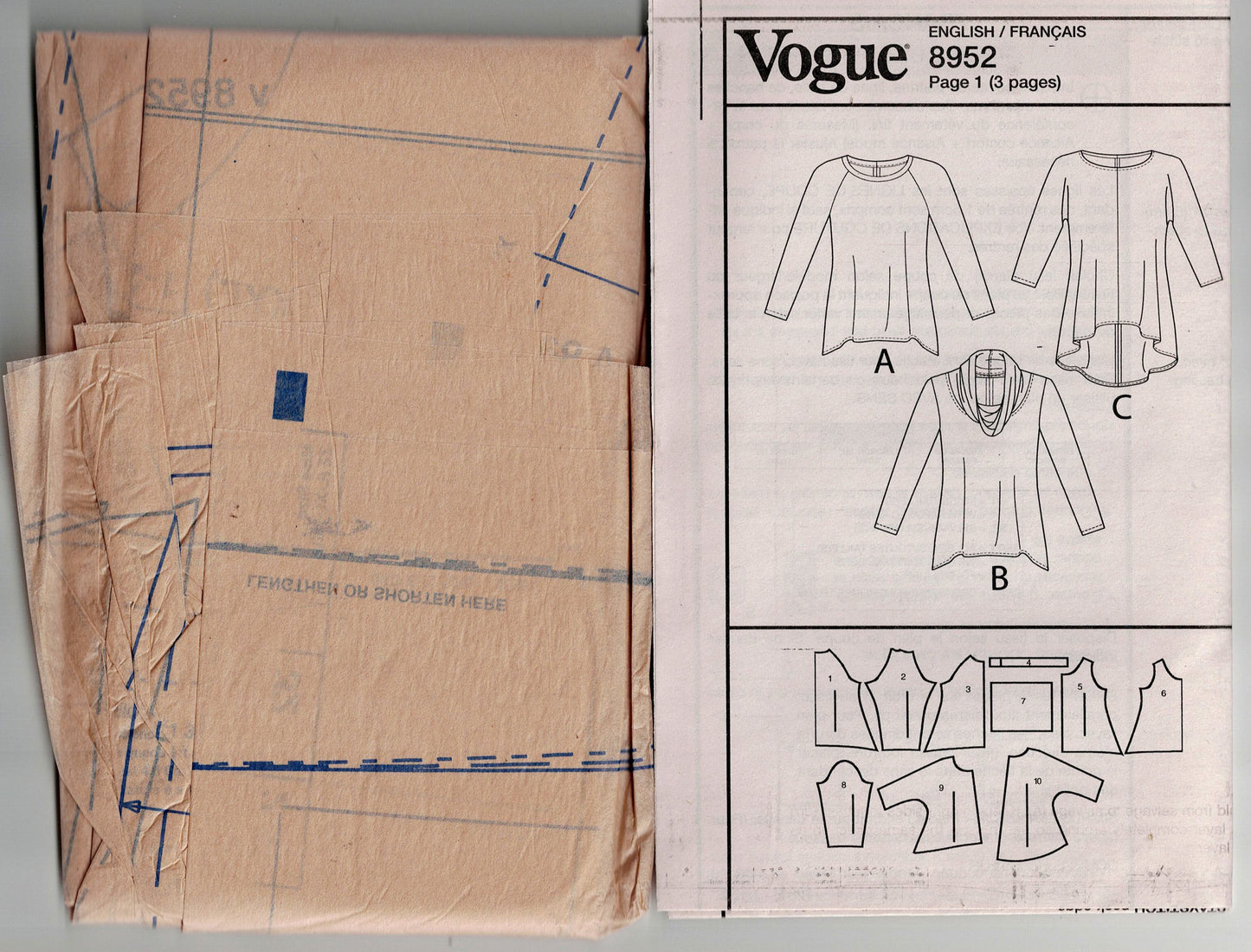 Vogue 8952 Womens EASY 2 Way Stretch Pullover Tunic Tops Out Of Print Sewing Pattern Size L - XXL UNCUT Factory Folded