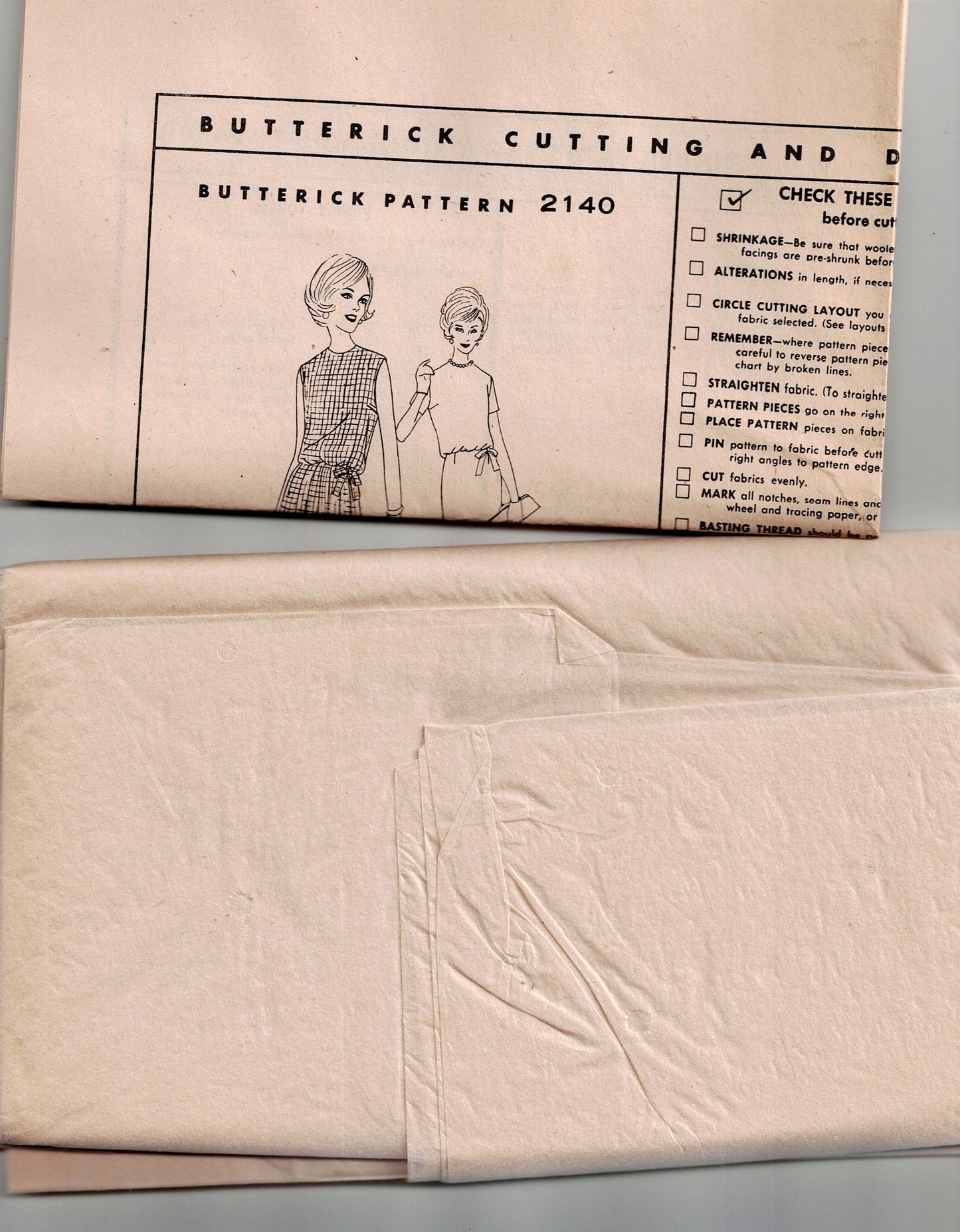 Butterick 2140 Womens Blouse Bodice Dress with Full Or Pleated Skirt 1960s Vintage Sewing Pattern Bust 36 inches UNUSED Factory Folded