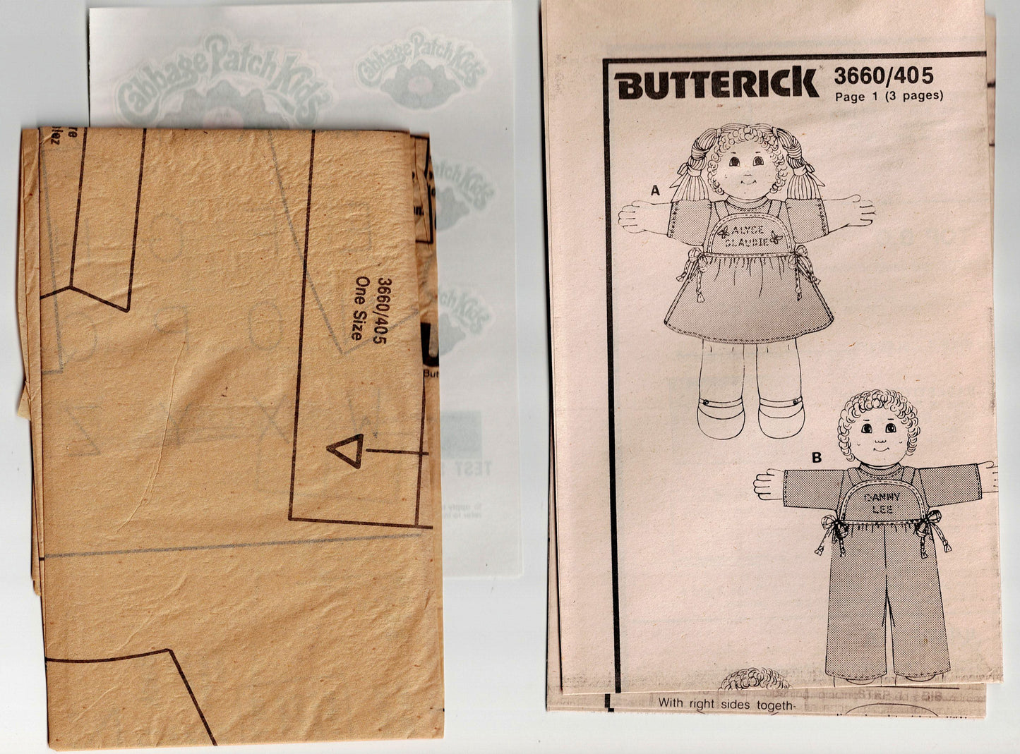 Butterick 3660 CABBAGE PATCH KIDS Dolls Clothes Overalls 1980s Vintage Sewing Pattern with Iron On Transfers UNCUT Factory Folded