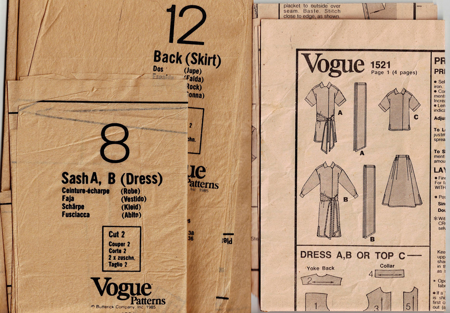 Vogue American Designer 1521 PERRY ELLIS Womens Loose Fitting Wrap Dress Top & Pleated Skirt 1980s Vintage Sewing Pattern Size 10 Bust 32.5 inches
