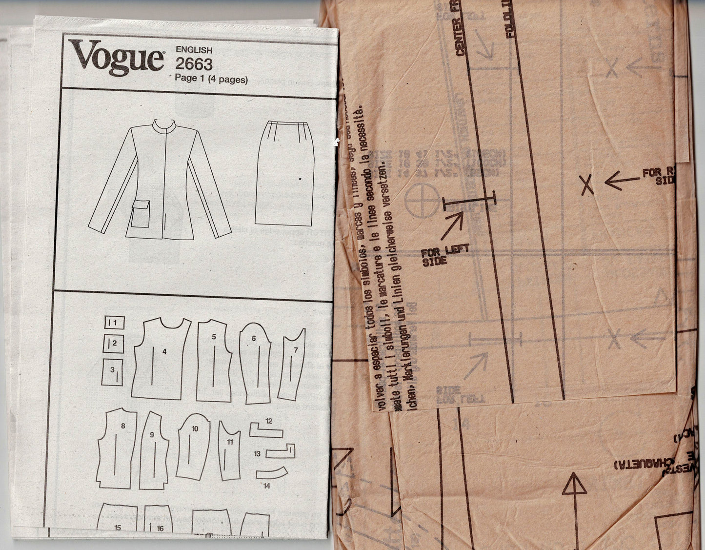 Vogue American Designer 2663 Oscar De La Renta Womens High Collar Jacket & Slim Skirt Out Of Print Sewing Pattern Size 14 - 18 UNCUT Factory Folded