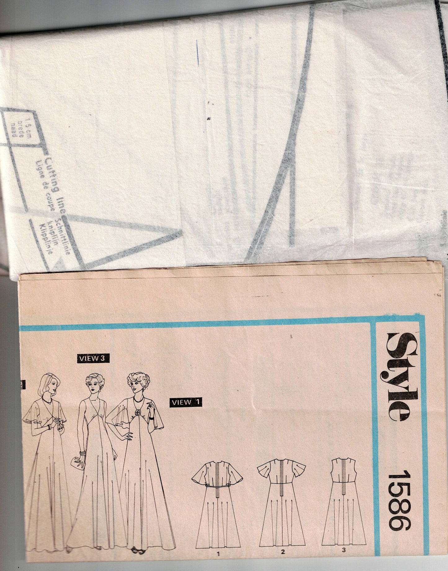 Style 1586 Womens High Waisted Evening Flutter Sleeved Dress 1970s Vintage Sewing Pattern Size 12 Bust 34 inches