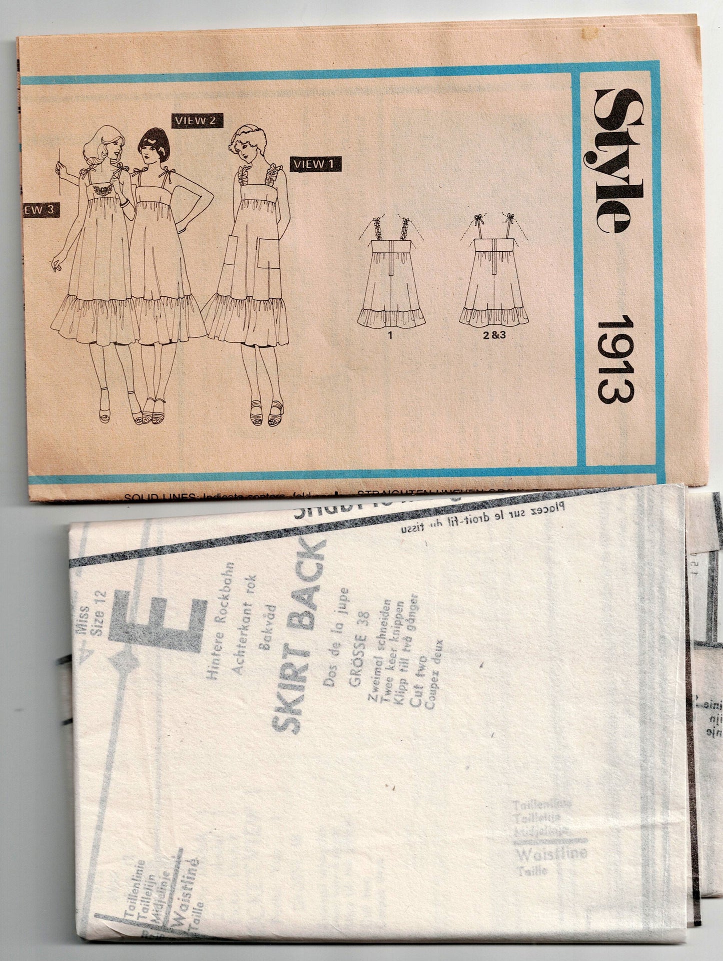 Style 1913 Womens High Waisted Ruffled Hem Sundress 1970s Vintage Sewing Pattern Size 12 Bust 34 inches