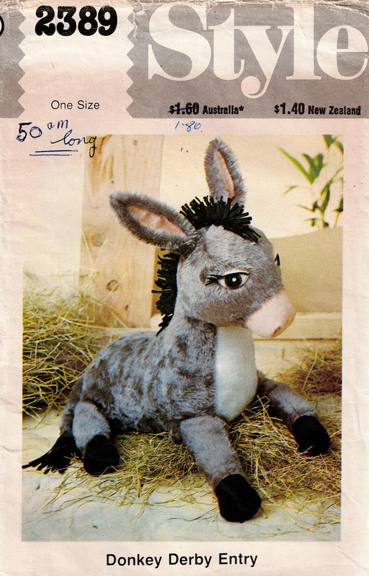 Style 2389 Stuffed Toy Donkey 1970s Vintage Sewing Pattern UNCUT Factory Folded