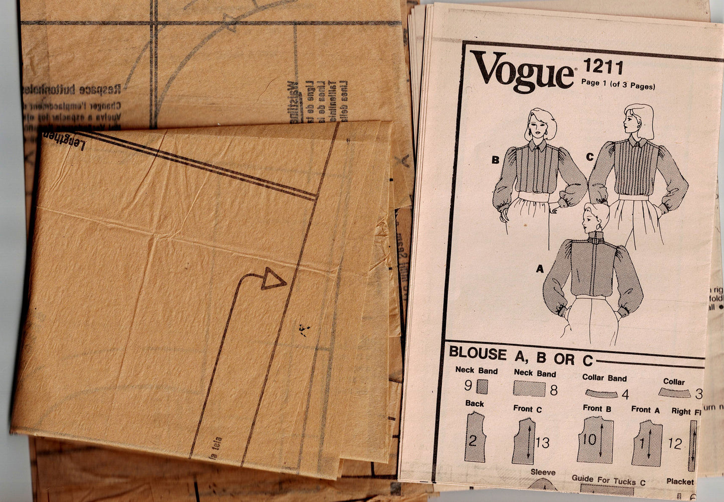 Vogue American Designer 1211 CALVIN KLEIN Womens Puffy Sleeved Blouse in 3 Styles 1980s Vintage Sewing Pattern Size 10 Bust 32.5 Inches