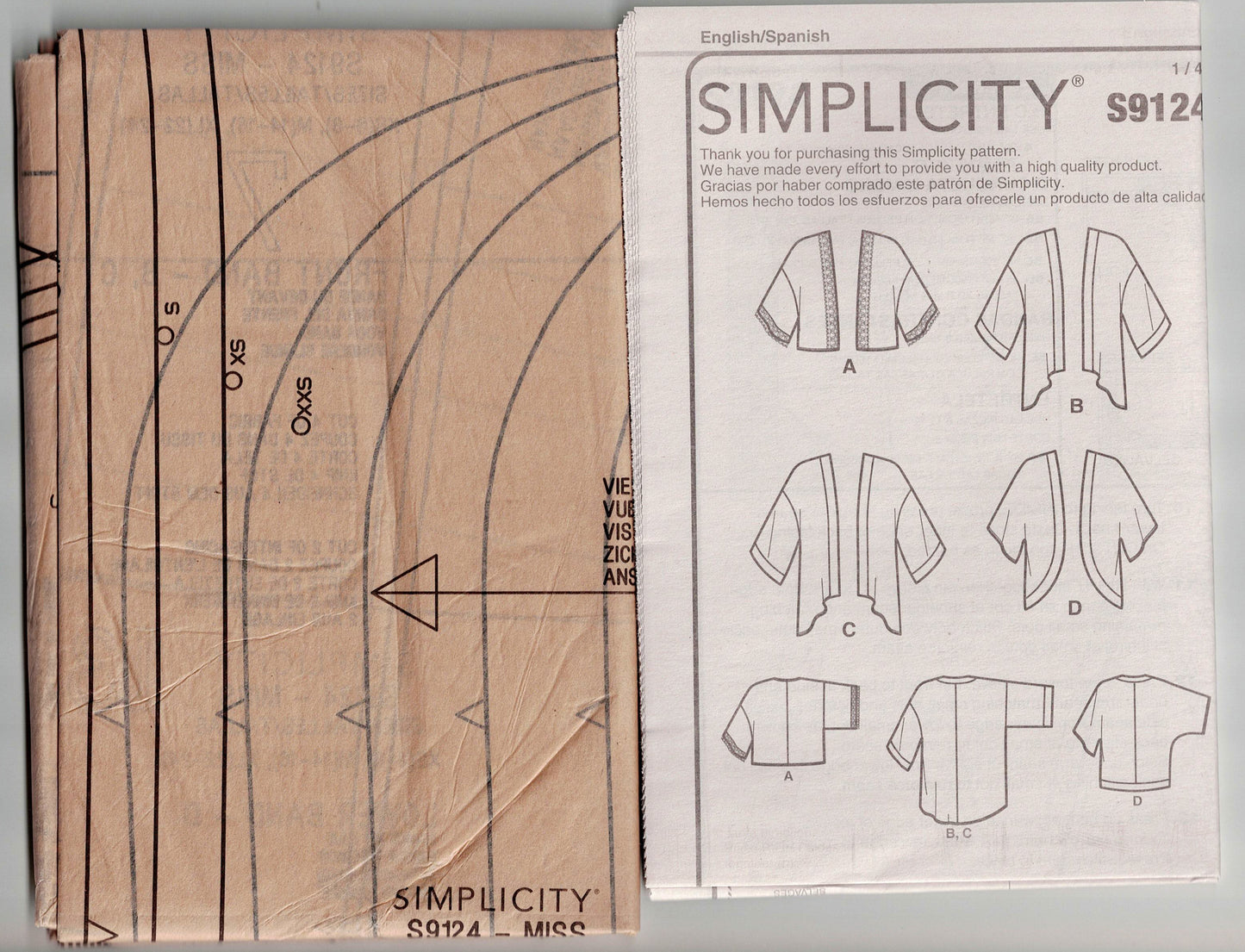 Simplicity 9124 Womens EASY Loose Fitting Kimono Jacket Sewing Pattern Size XXS - XXL UNCUT Factory Folded