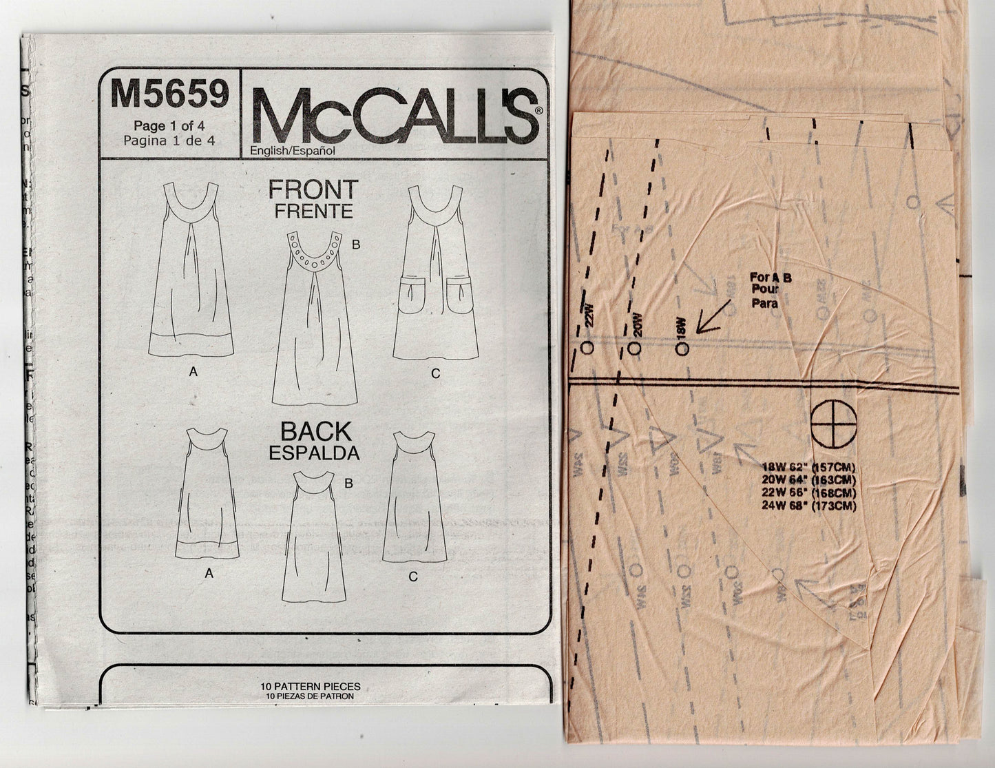 McCall's 5659 Womens Round Yoked Sundress with Pockets Out Of Print Sewing Pattern Size 18W - 24W UNCUT Factory Folded
