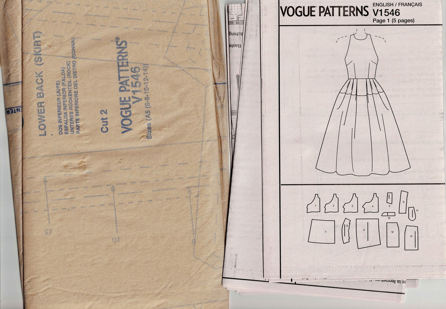 Vogue Designer Original 1546 REBECCA VALLANCE Womens Custom Fit Halter Full Skirt Dress Out Of Print Sewing Pattern Size 6 - 14 UNCUT Factory Folded