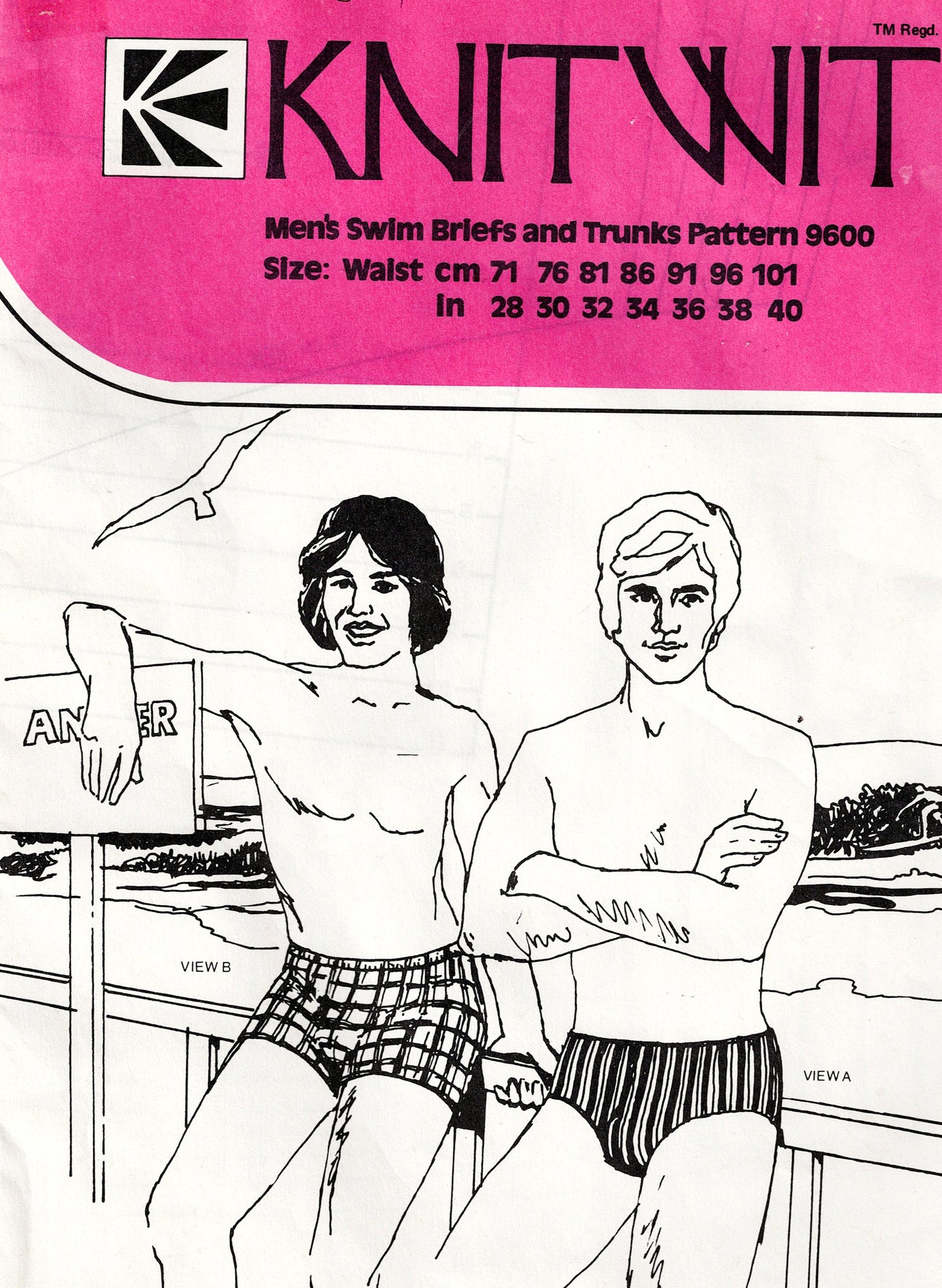 Knitwit 9600 Mens Swim Briefs & Trunks 1970s Vintage Sewing Pattern Waist 28 - 40 inches UNCUT Factory Folded