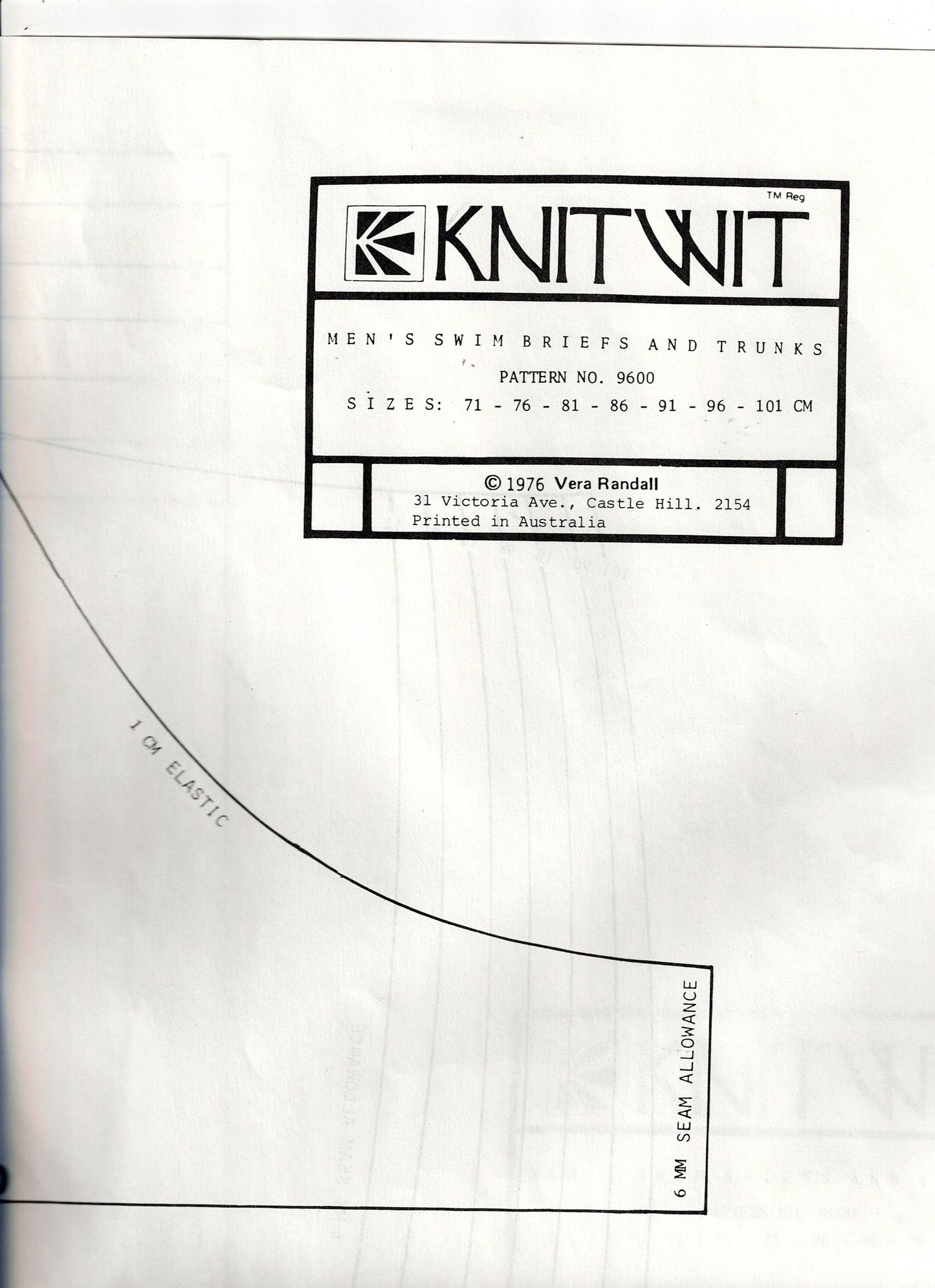 Knitwit 9600 Mens Swim Briefs & Trunks 1970s Vintage Sewing Pattern Waist 28 - 40 inches UNCUT Factory Folded