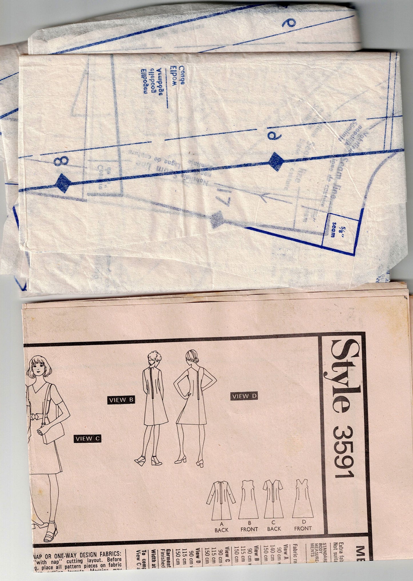 Style 3591 Womens Fit & Flared Dress 1970s Vintage Sewing Pattern Size 14 Bust 36 Inches
