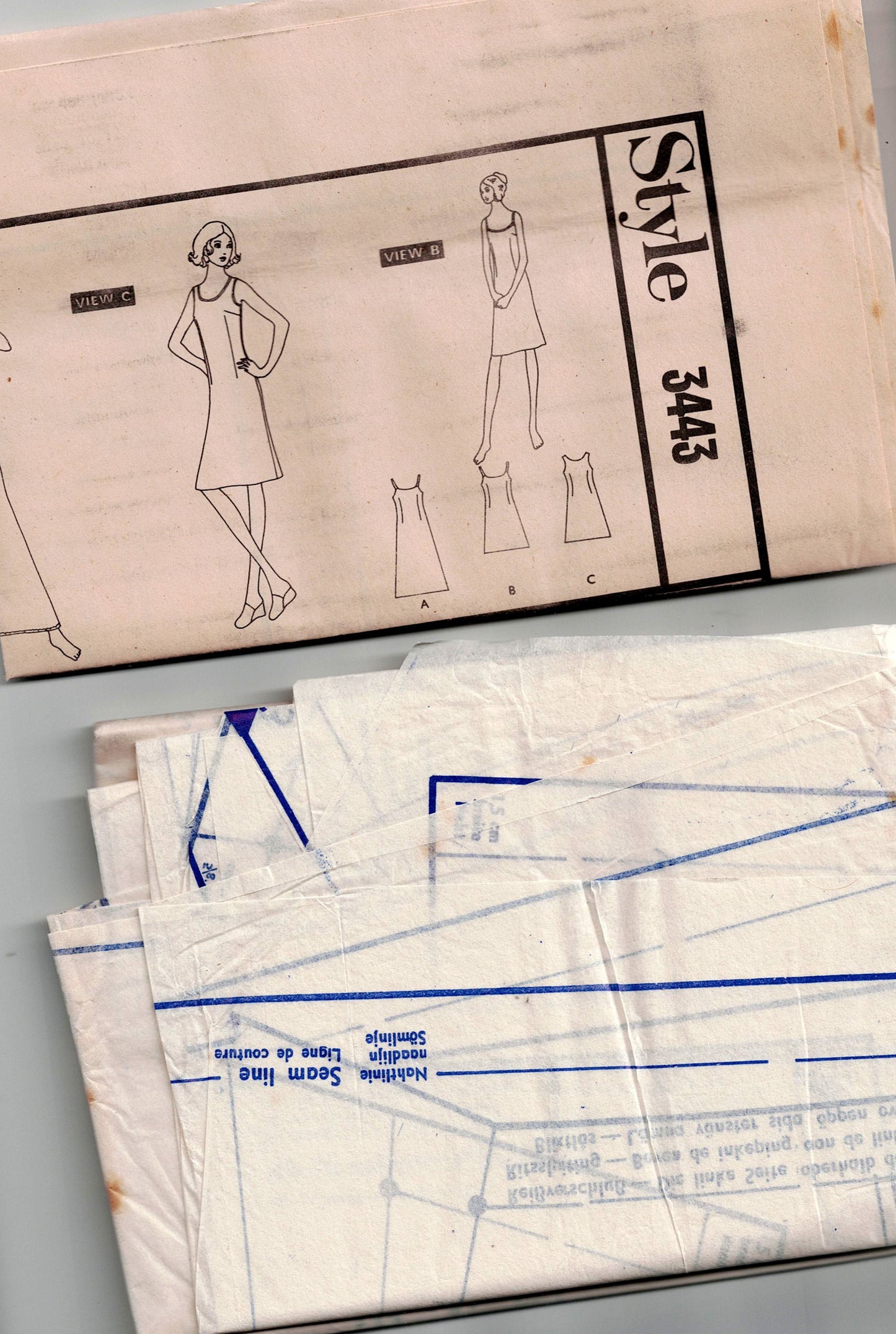 Style 3443 Womens EASY Slip or Dress in 2 Styles 1970s Vintage Sewing Pattern Bust 44 Inches