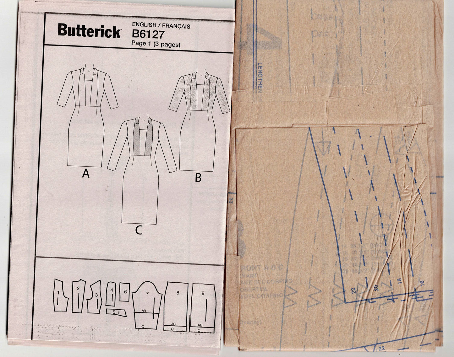 Butterick 6127 Womens Slim Princess Dress with Collar & Front Bands Out Of Print Sewing Pattern Sizes 14 - 22 UNCUT Factory Folded