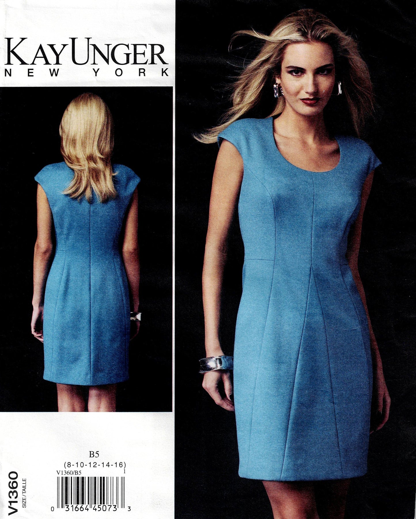 Vogue American Designer 1360 KAY UNGER NY Womens Stretch Panelled Lined Dress for Wool Or Ponte Knit Out Of Print Sewing Pattern Size 8 - 16 or 16 - 24 UNCUT Factory Folded