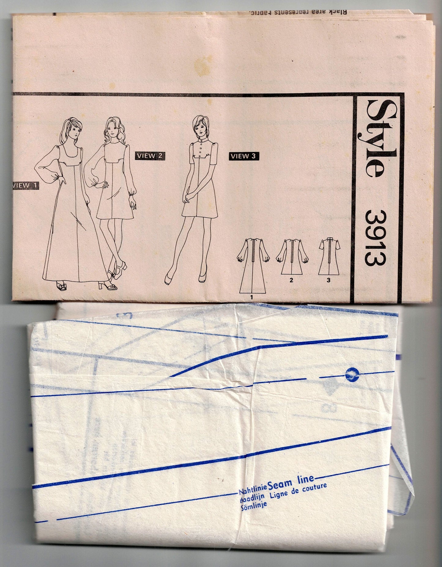 Style 3913 Womens Empire Waisted Colour Blocked Dress 1970s Vintage Sewing Pattern Size 12 Bust 34 inches