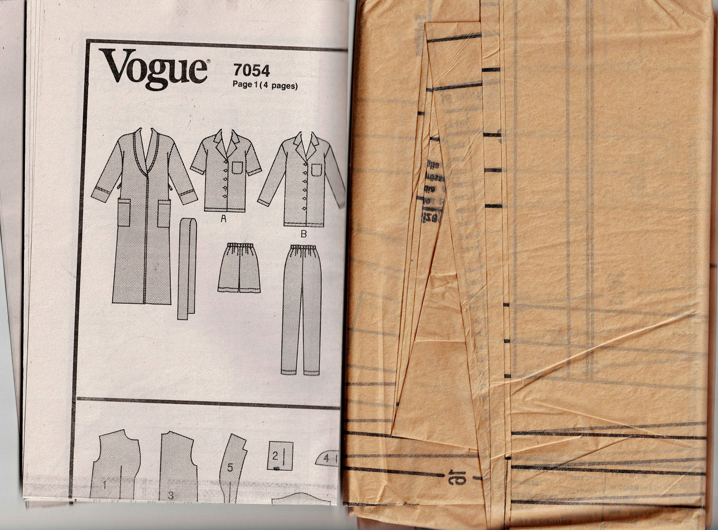 Vogue 7054 Womens Robe & Pajamas with Monogram Transfers 1980s Vintage Sewing Pattern Size 14 & 16