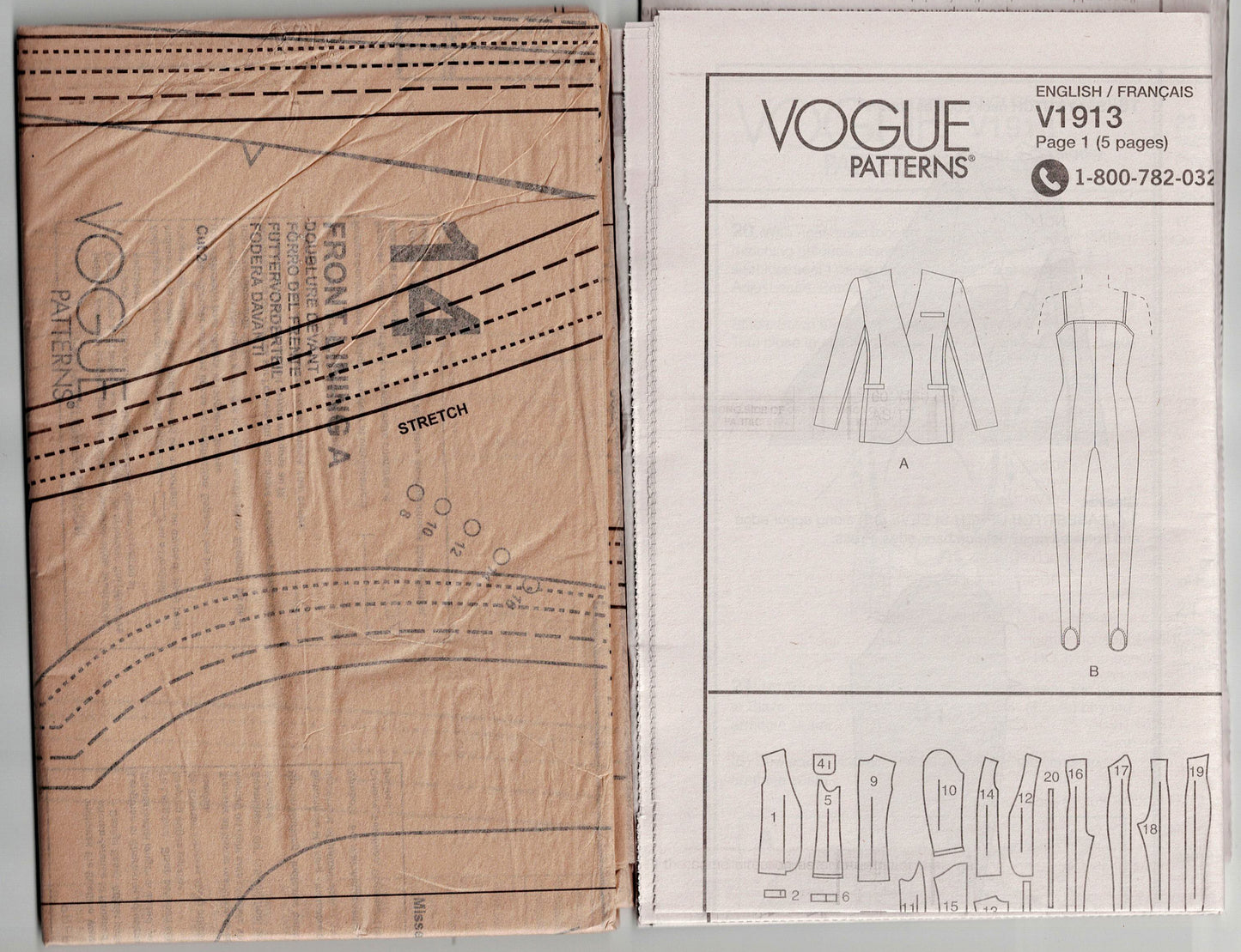 Vogue 1913 Womens Stretch Knit Jumpsuit & Blazer Style Jacket Sewing Pattern Size 8 - 16 UNCUT Factory Folded