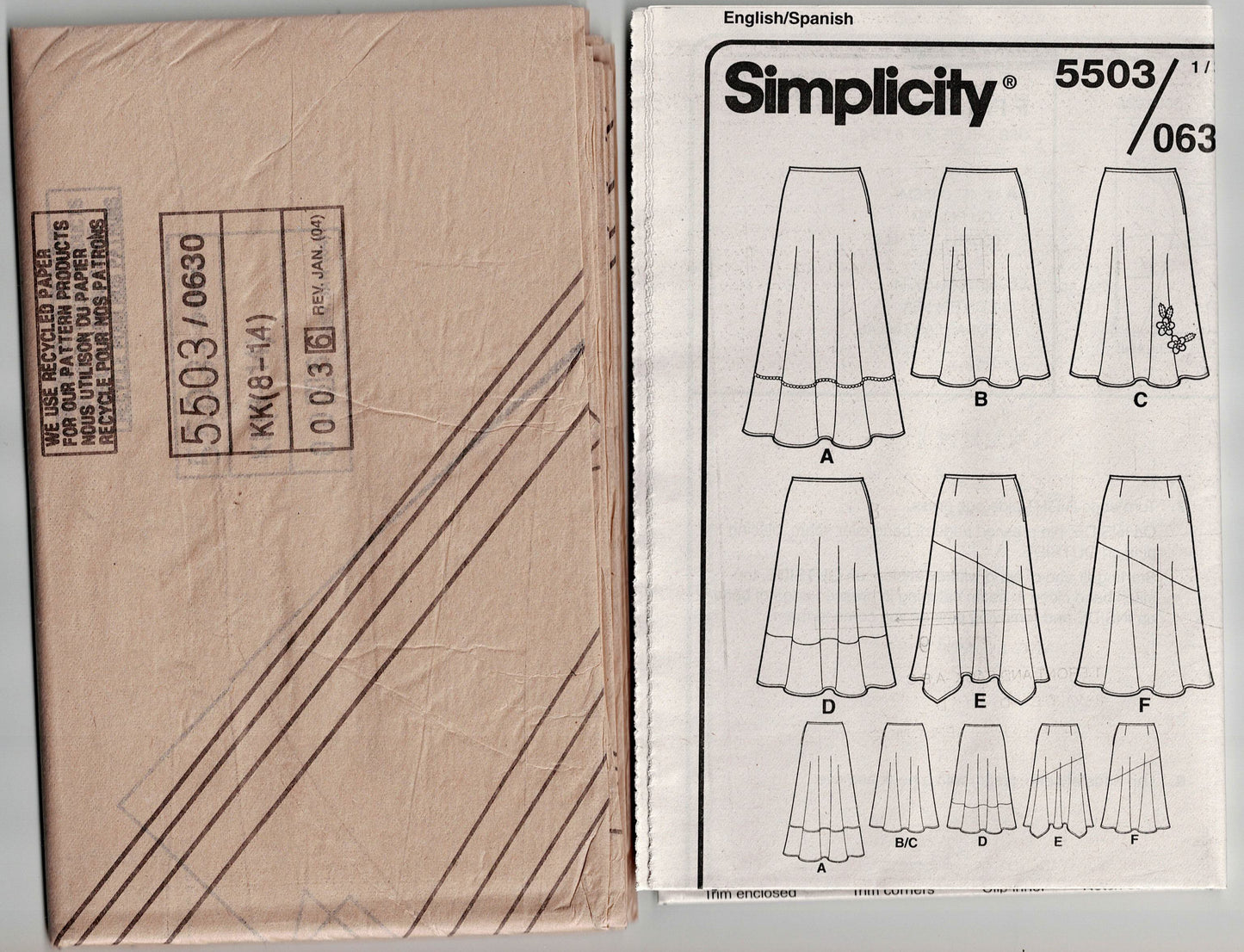 Simplicity 5503 Womens EASY Bias Cut Skirts Out Of Print Sewing Pattern Size 8 - 14 UNCUT Factory Folded