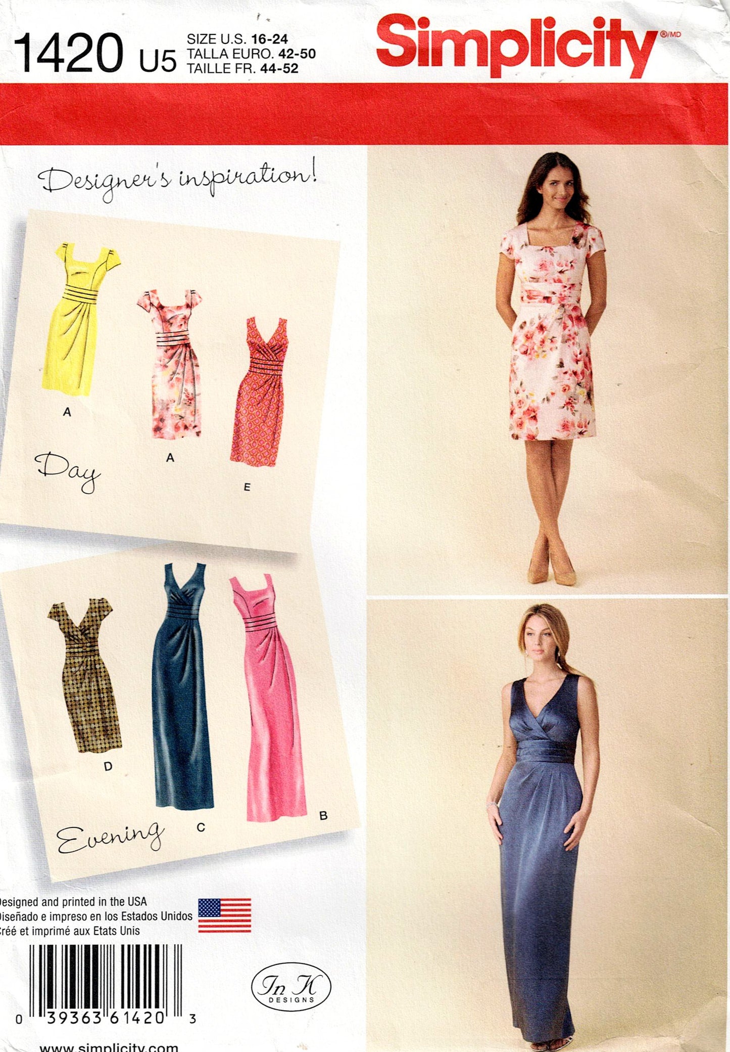 Simplicity 1420 Womens Asymmetric Dress for Day or Evening Out Of Print Sewing Pattern Size 16 - 24 UNCUT Factory Folded