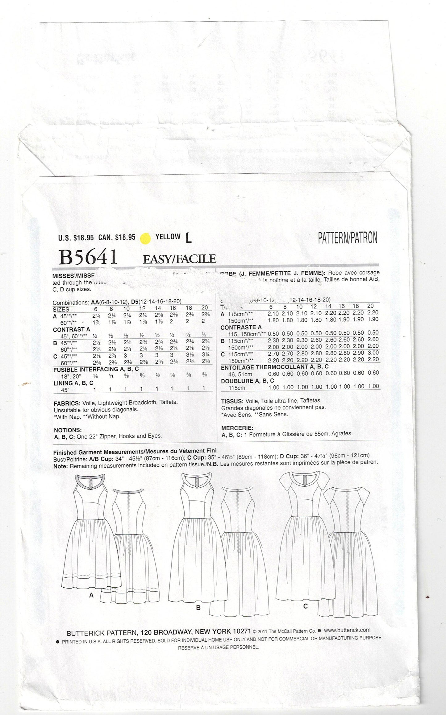 Butterick 5641 Womens Fit & Flared Dress with Lined Bodice Out Of Print Sewing Pattern Size 4 - 12 UNCUT Factory Folded