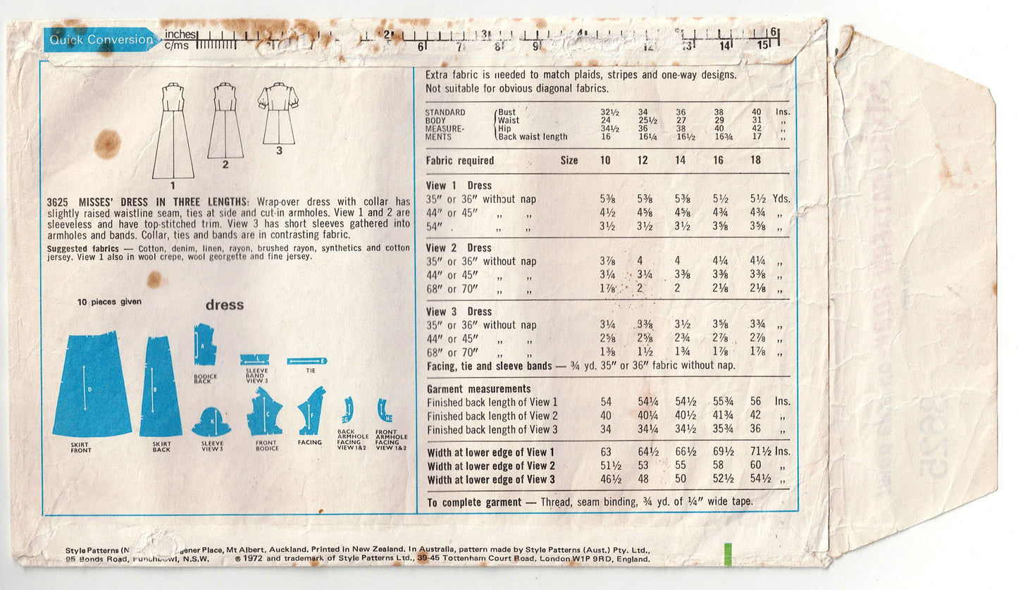 Style 3625 Womens High Waisted Wrap Dress 1970s Vintage Sewing Pattern Size 14 Bust 36 Inches
