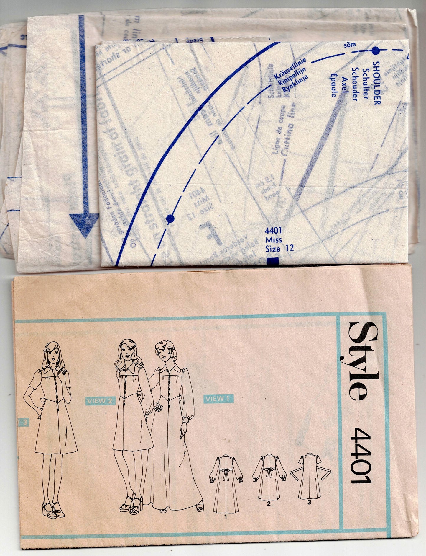 Style 4401 Womens Yoked A Line Dress with Shaped Wide Collar 1970s Vintage Sewing Pattern Size 12 Bust 34 inches
