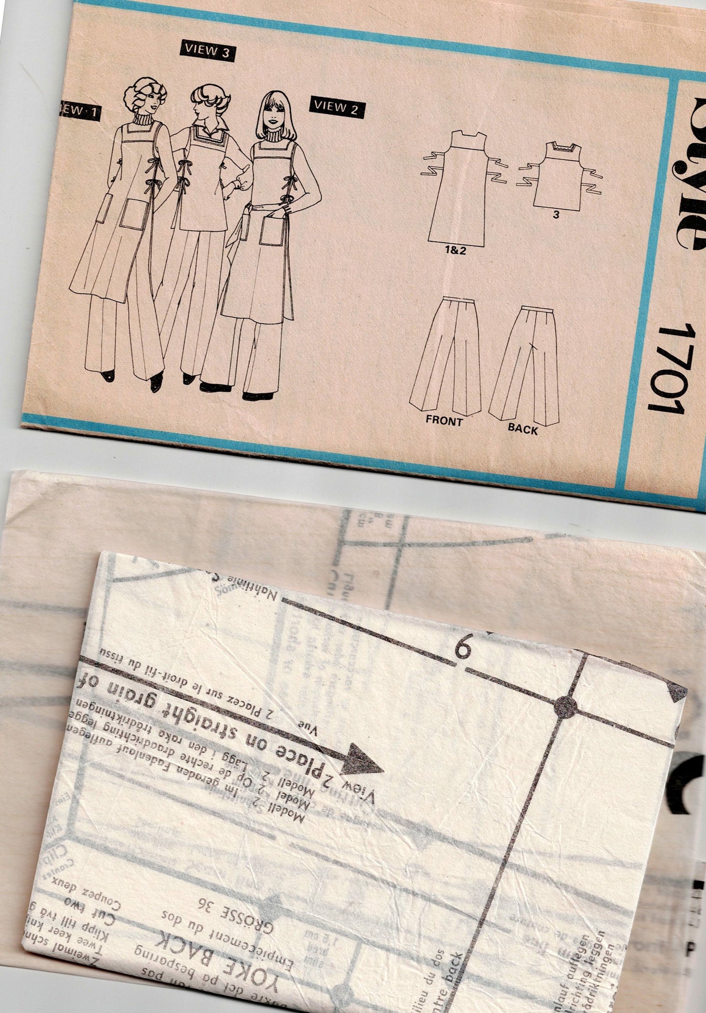Style 1701 Womens Tabard in 2 Lengths & Pants 1970s Vintage Sewing Pattern Size 10 Bust 32.5 inches
